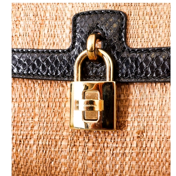 DOLCE & GABBANA Exotic Python Beige Raffia Designer Satchel Shoulder Han… - Picture 6 of 9